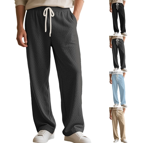 Pantaloni Casual Da Uomo Trama A Maglia Jacquard Taglio Dritto Coulisse Vita Elastica Spacco Laterale