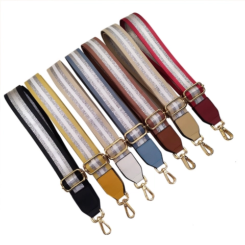 Bandoulière Large Réglable Pour Sac Remplacement Sac Bandoulière Sangle Rayée Fil Métallique Brillant Fermoir Doré Extrémités Cuir