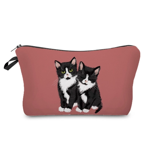 Cute Cartoon Cat Printed Makeup Bag Multi-functional Polyester Pencil Case Travel Cosmetic Toiletry Storage Pouch For Women
