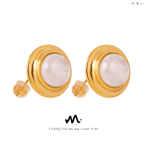 Pendientes De Botón Redondos Franceses Acero De Titanio Chapado En Oro Piedra Natural Joyería Retro Minimalista Para Mujer