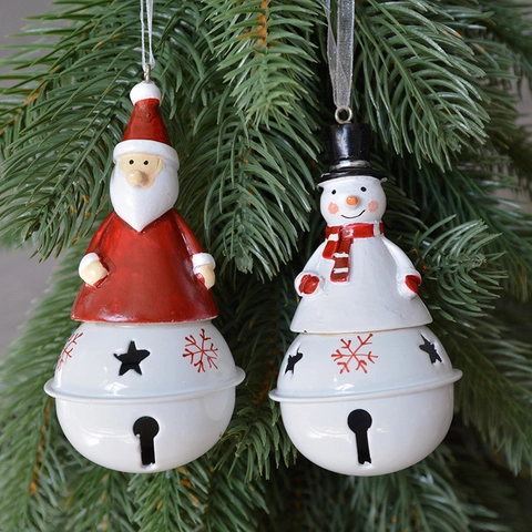 Ornamenti Campana Appesa Di Natale Pupazzo Di Neve Babbo Natale Resina Metallo Decorazioni Albero Festivo