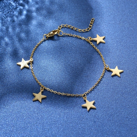 Bracciale In Acciaio Inossidabile Placcato Oro Da Donna Con Ciondoli Stella Luna Cuore Croce E Perline Colorate
