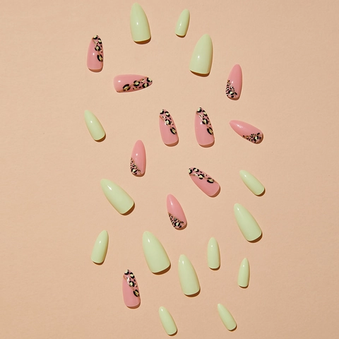 Uñas Postizas De Leopardo Press On Forma De Almendra French Tip Diseño De Brillo Dorado Para Mujeres Puntas De Manicura Largas