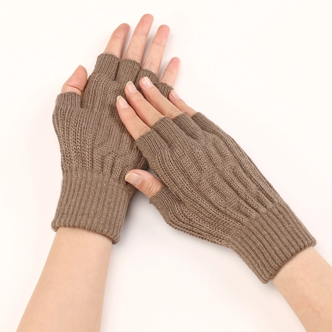 Knit Fingerless Gloves Acrylic Warm Winter Outdoor Half Finger Mittens Ribbed Cuff Unisex Soft Thermal Arm Sleeves