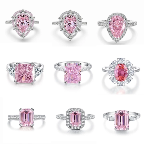 925 Sterling Silver Pink Zirconia Ring For Women Luxurious Heart Pear Emerald Cut Engagement Wedding Band Fashion Jewelry