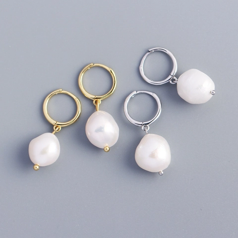 Barok Kunstparel Hoop Oorbellen Met 925 Sterling Zilveren Oorknopje Zoetwater Onregelmatige Druppel Sieraden Voor Dames