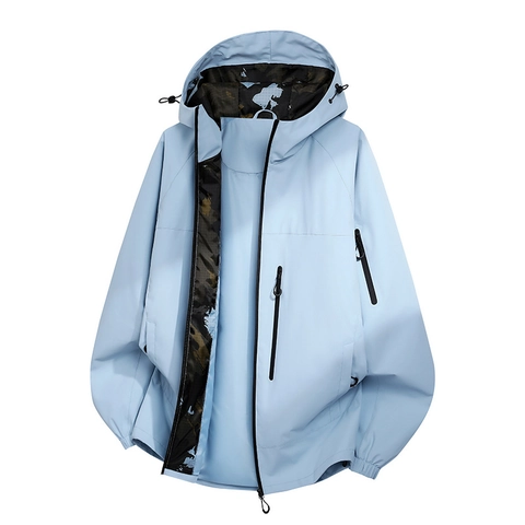 Mens Outdoor Kapuzenjacke Wasserdicht Winddicht Camouflage Futter Reißverschluss Mehrere Taschen Oberbekleidung