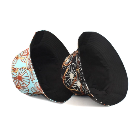 Vintage Equestrian Print Bucket Hat Polyester Chain Carriage Wheel Pattern Sun Protection Foldable Fisherman Cap Unisex