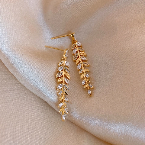 Eleganti Orecchini A Goccia Foglia Di Grano Lega Strass Con 925 Sterling Silver Earring Post Per Donna Gioielli Vintage