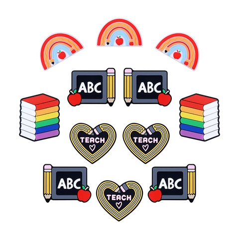 Silicone Beads Shoe Charms School Educational Theme Rainbow Pencil Blackboard Books Teacher Gift DIY Accessories