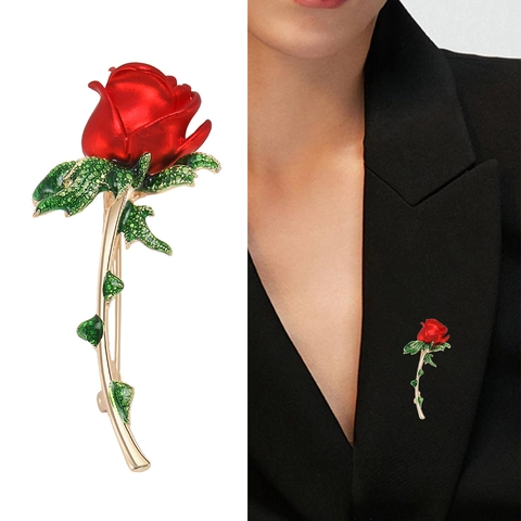 Spilla Rosa Rossa in Lega Vintage Elegante Spilla a Forma di Fiore in Smalto Con Strass per Donna Matrimonio Festa Regalo di Compleanno Accessorio