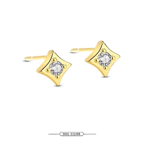 S925 Sterling Silver Star Stud Earrings For Women Minimalist Four Pointed Star Rhinestone Tiny Gold Silver Ear Studs Jewelry