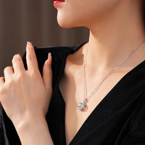 Collier Pendentif Fleur Zircon Bleu Chaîne Clavicule En Cuivre Style Luxe Bijoux Élégants Pour Femmes