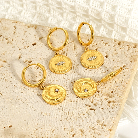 Hoop Earrings With Pendants 304 Stainless Steel 18K Gold Plated Zircon Octagram Heart Bee Evil Eye Vintage Fashion For Women