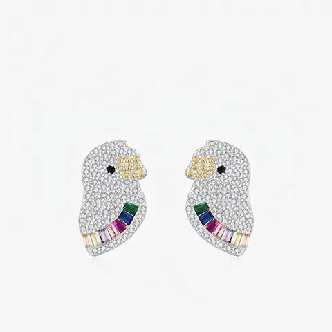 Orecchini A Lobo Pappagallo In Argento Sterling 925 Con Zirconi Arcobaleno Gioielli Uccello Per Donna