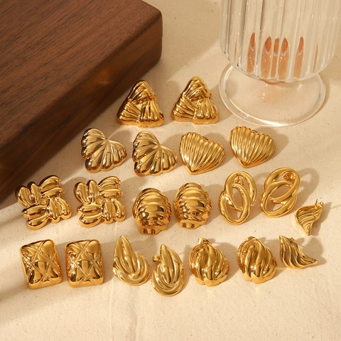 Orecchini Geometrici In Acciaio Inossidabile Placcati Oro 18K Con Perno In Argento Sterling 925 E Design A Onde
