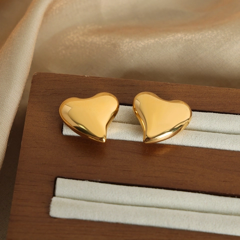 Minimalist Titanium Steel Heart Earrings For Women Gold Silver Plated Heart Shape Geometric Hoop Earrings Fashion Daily Jewelry