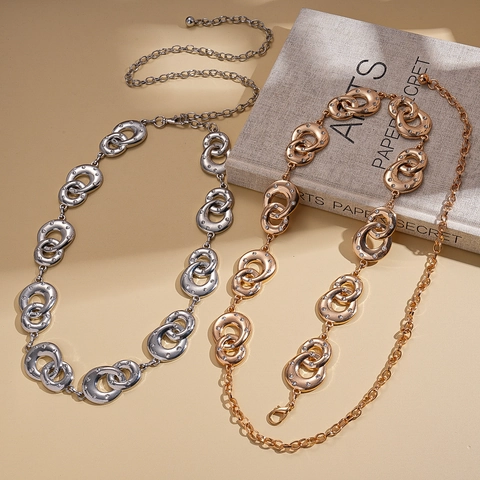 Cadena De Cintura Para Mujer Aleación Diamantes De Imitación Círculos Geométricos Entrelazados Cinturón Ajustable Accesorios De Moda Lujo
