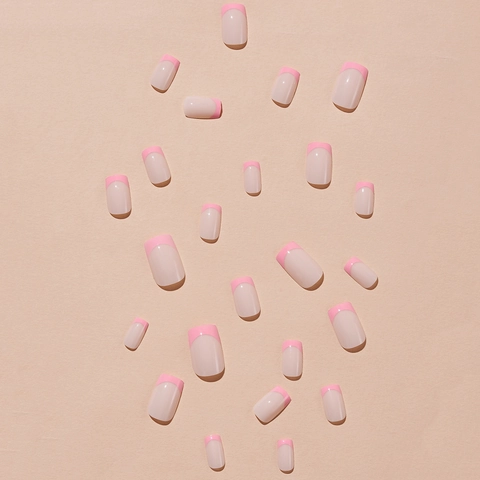 Ψεύτικα Νύχια French Pink Τετράγωνα Λαμπερά Με Κόλλα Jelly Και Λίμα Νυχιών DIY Μανικιούρ Για Γυναίκες