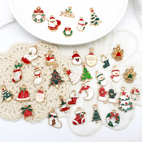 Christmas Charms Alloy Enamel Pendants Santa Claus Tree Snowman Wreath DIY Jewelry Making Festive Accessories
