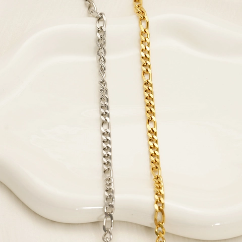 Collar De Cadena Figaro Acero Inoxidable Chapado En Oro De 18K Minimalista Hip Hop Joyería Para Hombres Y Mujeres