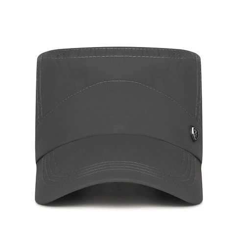 Heren Zomer Lichtgewicht Sneldrogende Platte Pet Outdoor Zonbescherming Lange Rand Cadet Cap Met Metalen M Logo Verstelbaar