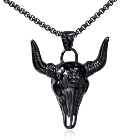 Bull Head Skull Pendant Necklace Retro Stainless Steel Punk Ox Horn Jewelry For Men Women Vintage