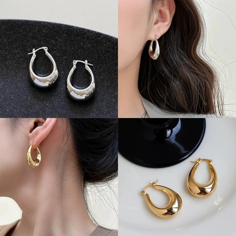 Chunky Tropfen Ohrringe Poliertes Legierungsmetall Geometrische U-Form Minimalistisch Elegant Ohrschmuck Für Frauen