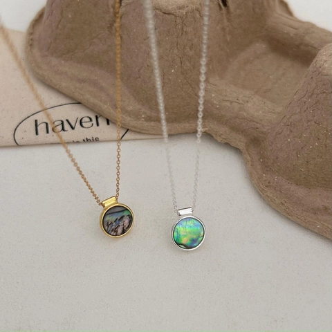 Vintage 925 Sterling Silver Necklace Round Abalone Shell Pendant Iridescent Rainbow Mother Of Artificial Pearl Chic Jewelry Women
