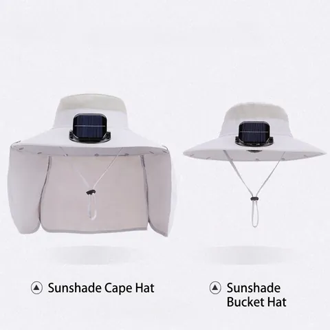 Solar Powered Fan Sun Hat Wide Brim Waterproof Nylon Bucket Hat With Neck Protection For Outdoor Fishing Hiking