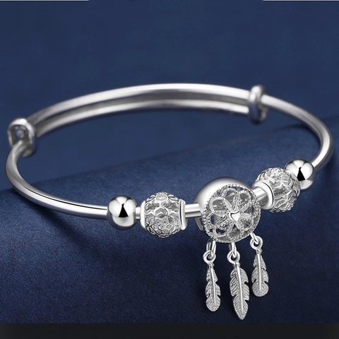 Brazalete Atrapasueños De Cobre Ajustable Color Plata Pulsera Con Borla De Plumas Joyería Vintage Bohemia Para Mujeres
