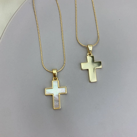 Collar Con Colgante De Cruz Incrustación De Nácar Blanco Cadena De Serpiente De Cobre Joyería Religiosa Para Mujer