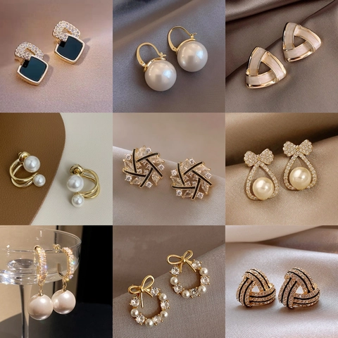 Elegante Kunstpareloorbellen Vintage Franse Stijl Legering Zirkoon 925 Sterling Zilveren Oorsteker Mode Sieraden Dames