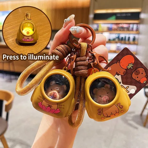 Portachiavi Capybara PVC Cartone Animato Forma Zaino Luminoso Ciondolo Borsa Con Corda Intrecciata Regalo Bambini