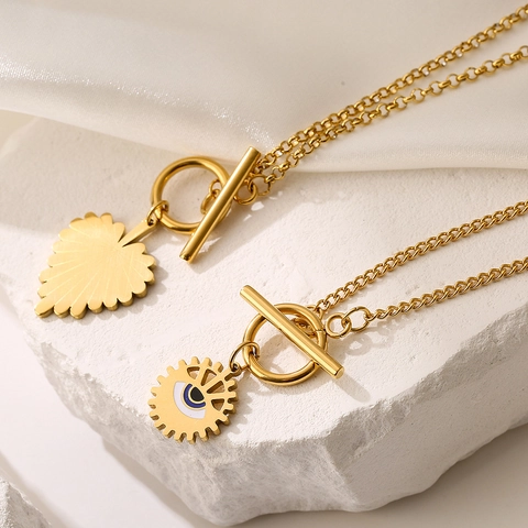 Titane Stalen Hanger Ketting Minimalistisch Hart Blad Boze Oog Ontwerp Met Knebel Sluiting Stijlvolle Sieraden Voor Vrouwen