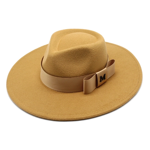 Wide Brim Fedora Hat Cotton Polyester Jazz Hat With Ribbon Band And Metal Bee Charm Vintage For Women Men
