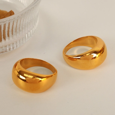 Minimalist Dome Ring Chunky Stainless Steel Gold Plated Bold Statement Jewelry Smooth Curved Surface Trendy Fashion Women