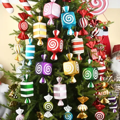 Kerst Snoep Ornamenten PVC Glitter Geschilderd Hangende Decoraties Voor Feestelijke Boom Partij Huis Decor Kleurrijk