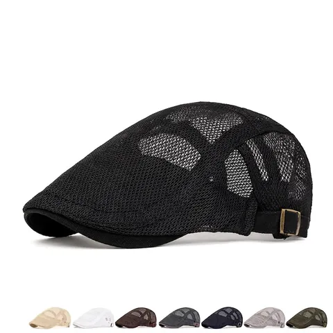 Béret En Maille D'Été Casquette Plate Respirante Ajustable Chapeau De Soleil Pour Hommes Et Femmes Sport Plein Air Léger