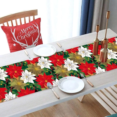 Kerst Tafelloper Kerstster Bloemenprint Polyester Vakantie Feest Eetkamer Decoratie Groen