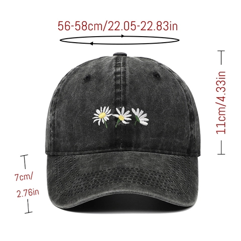 Washed Cotton Baseballkappe Retro Distressed Gänseblümchen Stickerei Gebogener Rand Verstellbarer Hut Für Herren Damen