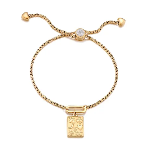 Pulsera Ajustable Acero Inoxidable Colgante Símbolo Suerte Rectangular Zirconia Joyería Elegante Para Mujer
