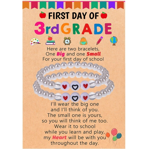 Bracelet Assorti Mère Et Fille Rentrée Scolaire Künstliche Perles Blanches Artificielles Acrylique Coeur Cordon Élastique Ajustable Cadeau Étudiant
