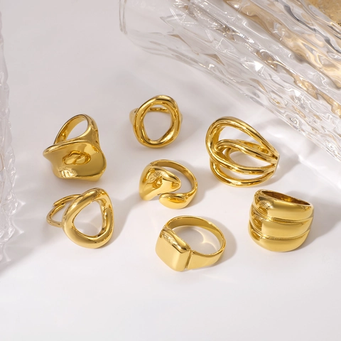 Edelstahl Geometrischer Ring Unregelmäßig Glatt Gold Poliert Minimalistisch Übergroß Finger Schmuck Für Frauen Mode