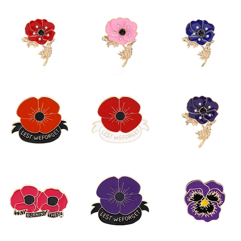 Vintage Alloy Flower Brooch Rhinestone Enamel Poppy Rose Daisy Lapel Pin Memorial Badge Jewelry For Unisex Clothes Bag Decor