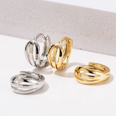 Minimalist Multi Layer Hollow Geometric Hoop Earrings Copper 18K Gold Plated Polished Tiny Ear Buckles For Women
