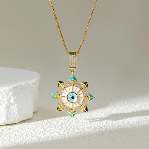 Bohemian Edelstahl Böser Blick Anhänger Halskette Sonnenstrahl Strass Vergoldet Boxkette Schmuck Für Damen