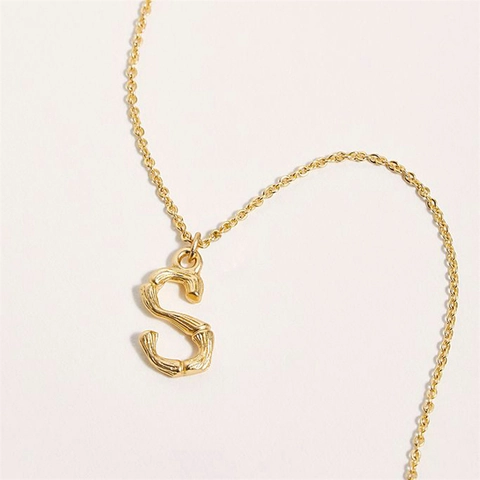 Stainless Steel Bamboo Texture Initial Letter Pendant Necklace Minimalist 14K Gold Plated Personalized Alphabet Fashion Jewelry For Women