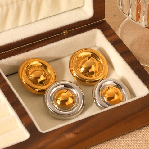 Pendientes De Botón Redondos Acero Inoxidable Chapado En Oro De 18K Espejo Pulido Simple Geométrico Joyas Para Mujer