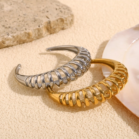 Hollow Wave Open Cuff Bangle Stainless Steel 18K Gold Plated Geometric Spiral Bracelet Fashion Jewelry For Women